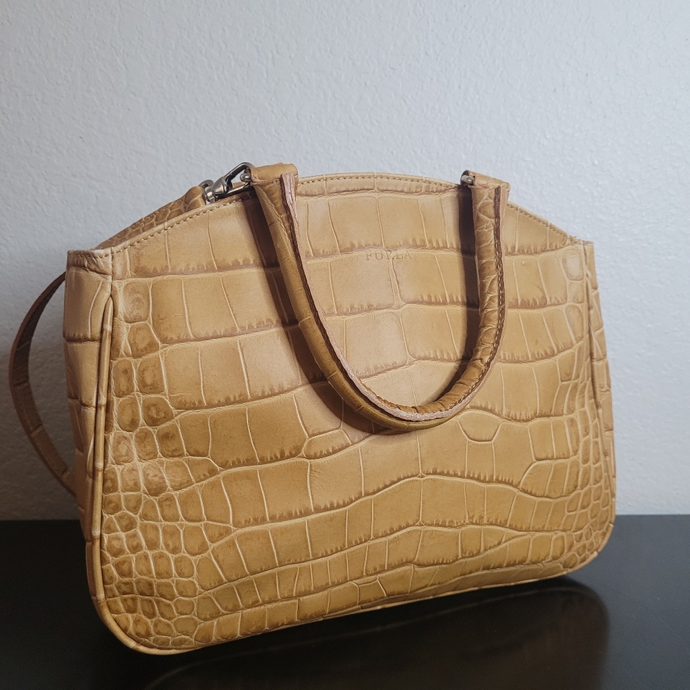 Furla Croc Satchel genuine leather made In Italy - Picture 2 of 16